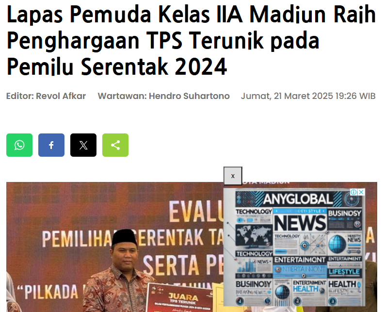 Lapas Pemuda Kelas IIA Madiun Raih Penghargaan TPS Terunik pada Pemilu Serentak 2024