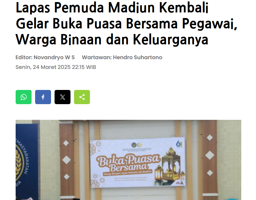 Lapas Pemuda Madiun Kembali Gelar Buka Puasa Bersama Pegawai, Warga Binaan dan Keluarganya