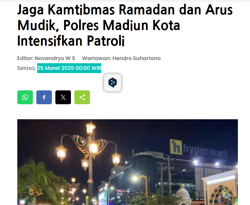 Jaga Kamtibmas Ramadan dan Arus Mudik, Polres Madiun Kota Intensifkan Patroli
