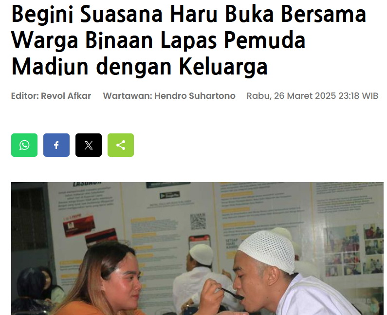 Begini Suasana Haru Buka Bersama Warga Binaan Lapas Pemuda Madiun dengan Keluarga