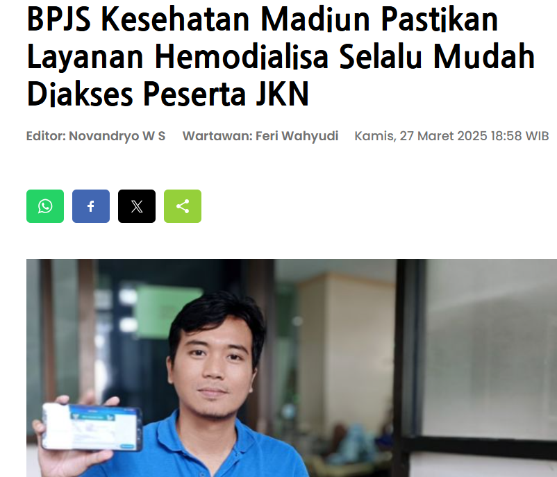 BPJS Kesehatan Madiun Pastikan Layanan Hemodialisa Selalu Mudah Diakses Peserta JKN