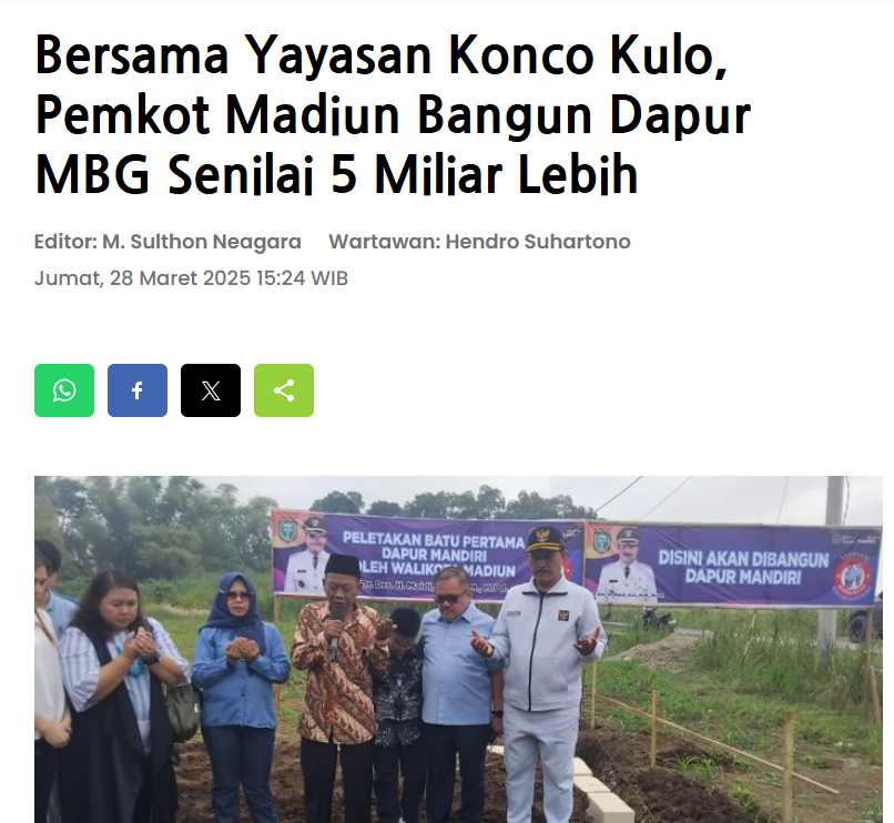 Bersama Yayasan Konco Kulo, Pemkot Madiun Bangun Dapur MBG Senilai 5 Miliar Lebih
