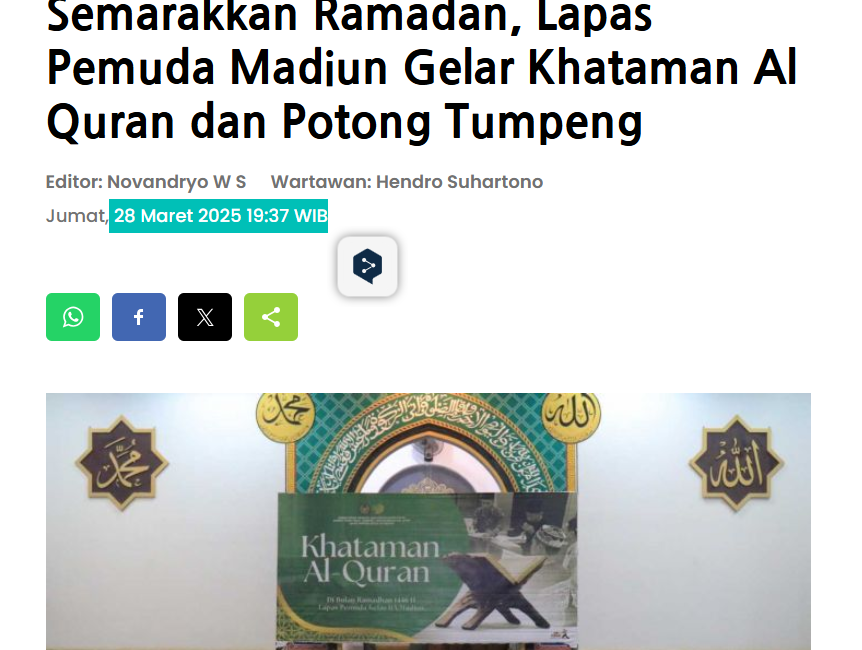 Semarakkan Ramadan, Lapas Pemuda Madiun Gelar Khataman Al Quran dan Potong Tumpeng