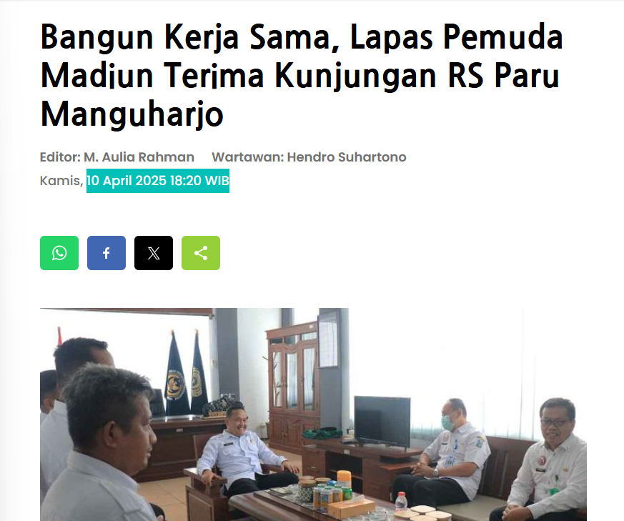 Bangun Kerja Sama, Lapas Pemuda Madiun Terima Kunjungan RS Paru Manguharjo