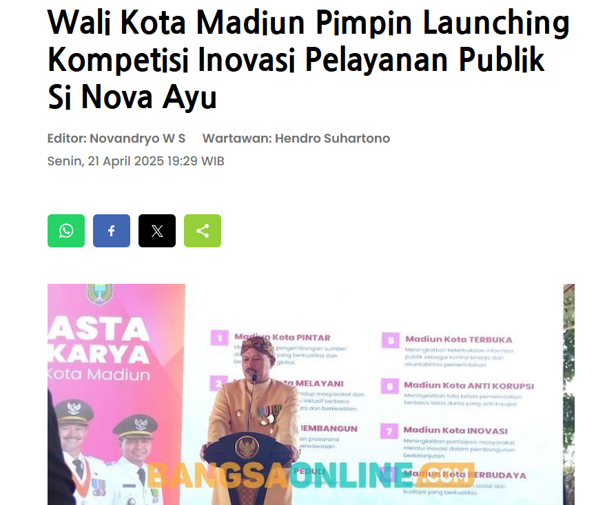 Wali Kota Madiun Pimpin Launching Kompetisi Inovasi Pelayanan Publik Si Nova Ayu