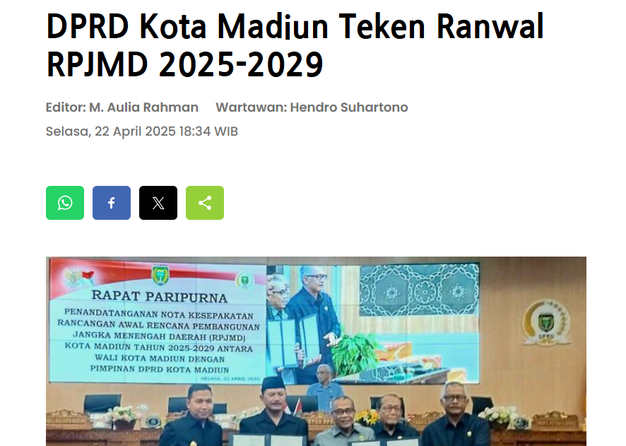 DPRD Kota Madiun Teken Ranwal RPJMD 2025-2029