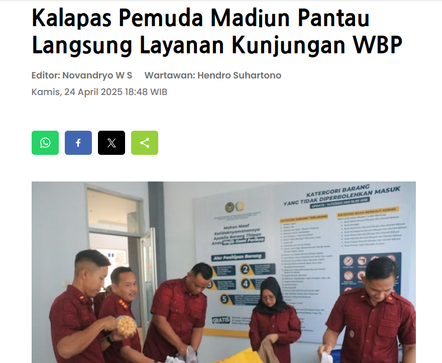 Kalapas Pemuda Madiun Pantau Langsung Layanan Kunjungan WBP