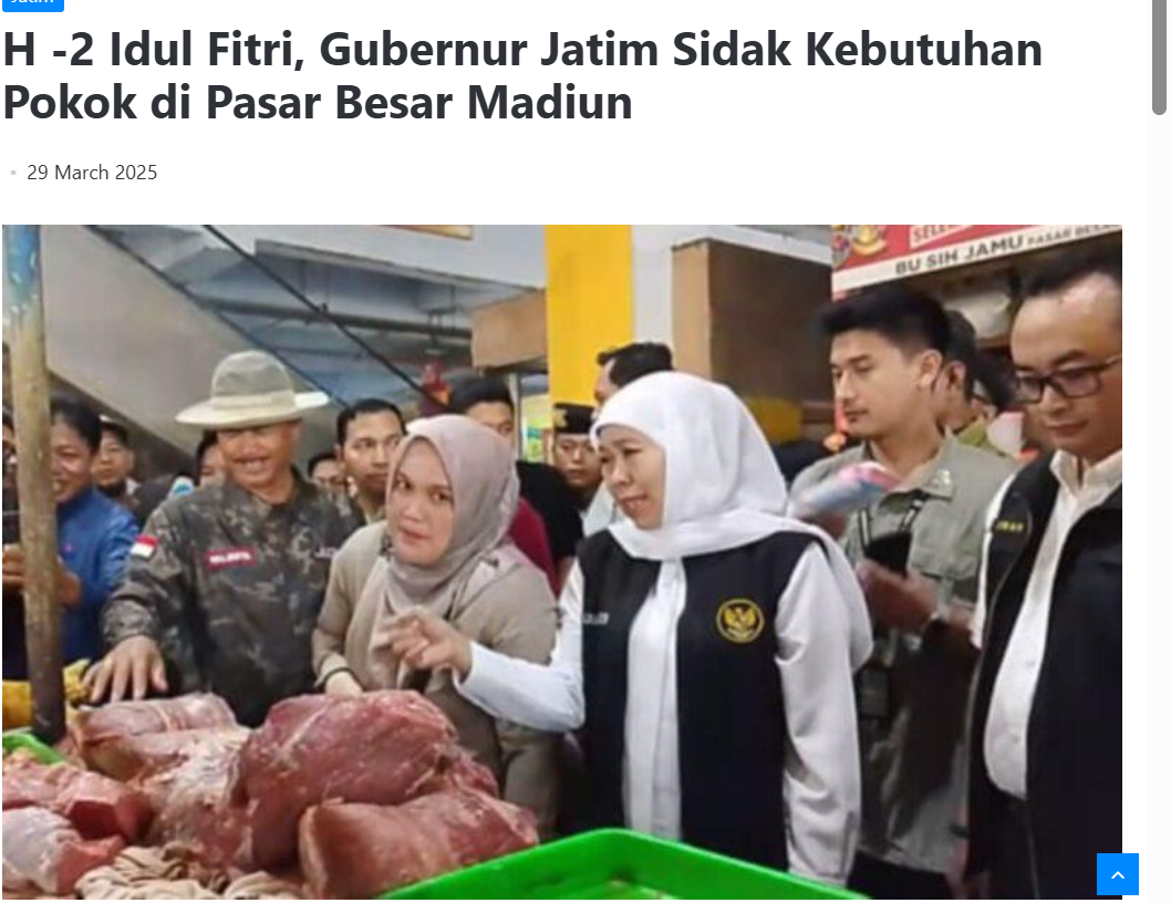 H -2 Idul Fitri, Gubernur Jatim Sidak Kebutuhan Pokok di Pasar Besar Madiun