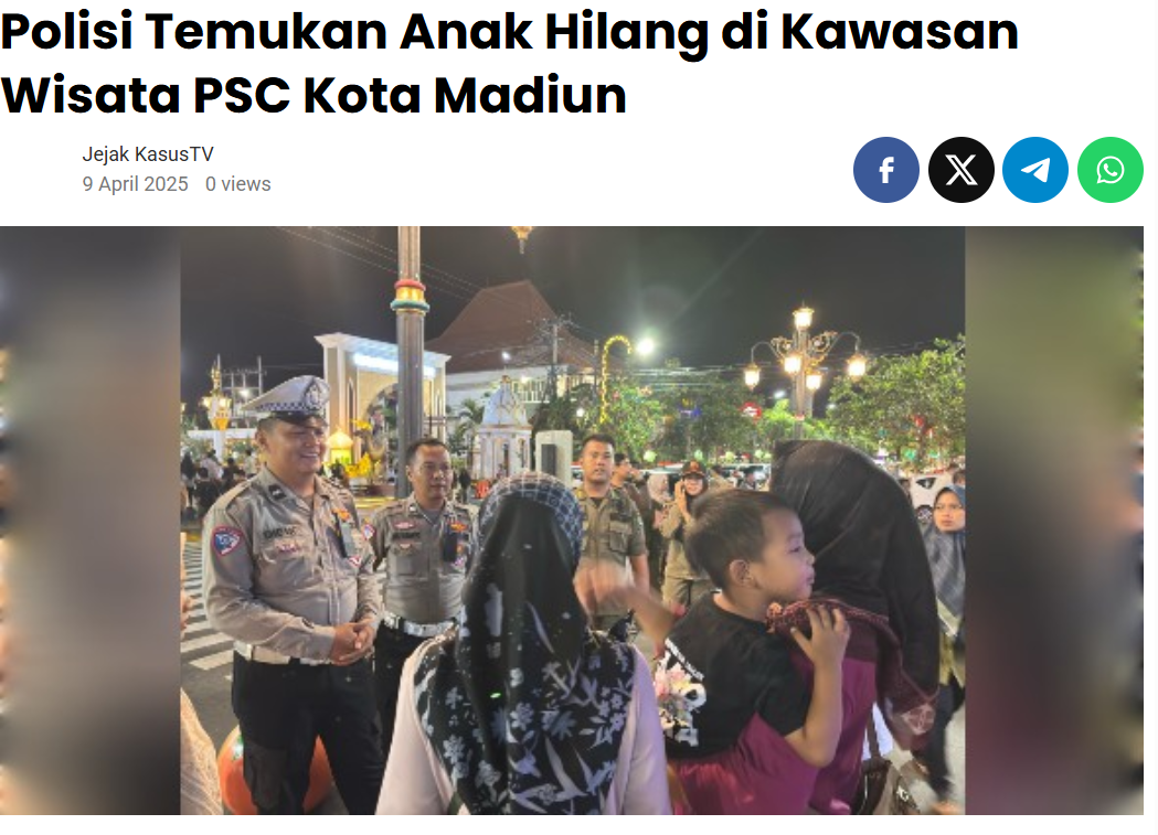 Polisi Temukan Anak Hilang di Kawasan Wisata PSC Kota Madiun