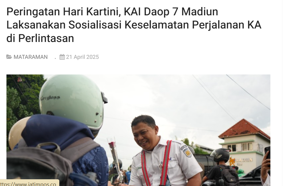 Peringatan Hari Kartini, KAI Daop 7 Madiun Laksanakan Sosialisasi Keselamatan Perjalanan KA di Perlintasan