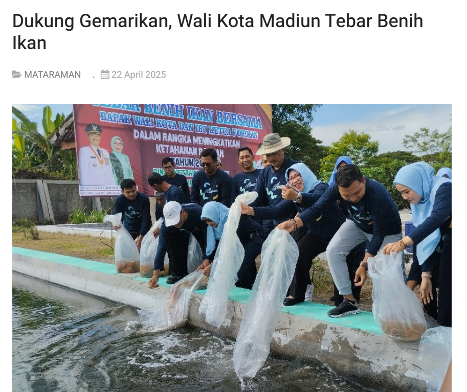 Dukung Gemarikan, Wali Kota Madiun Tebar Benih Ikan