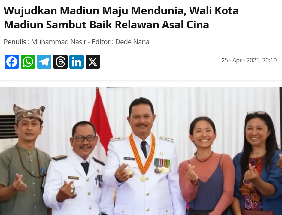 Wujudkan Madiun Maju Mendunia, Wali Kota Madiun Sambut Baik Relawan Asal Cina