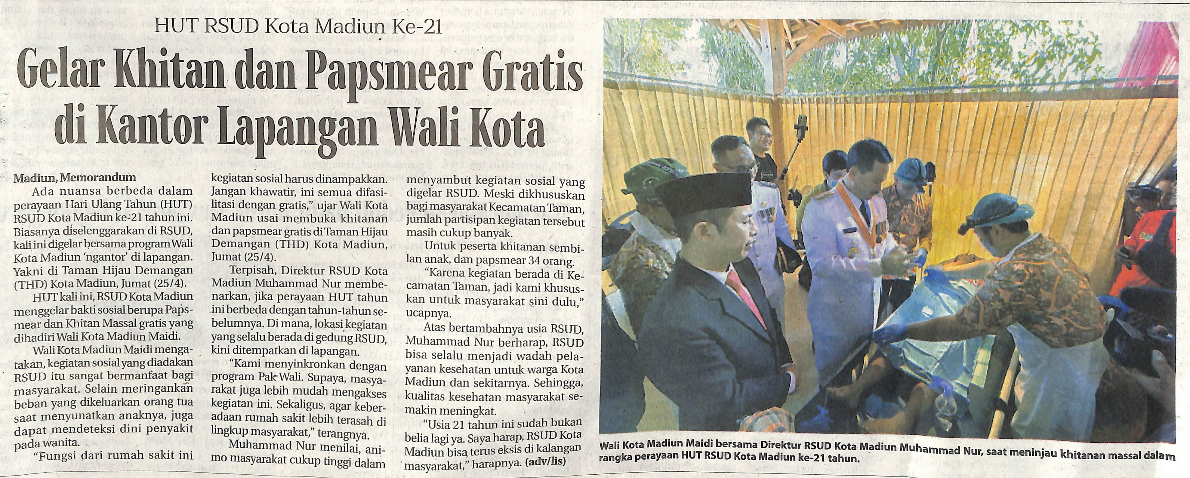 HUT RSUD Kota Madiun Ke-21 Gelar Khitan dan Papsmear Gratis di Kantor Lapangan Wali