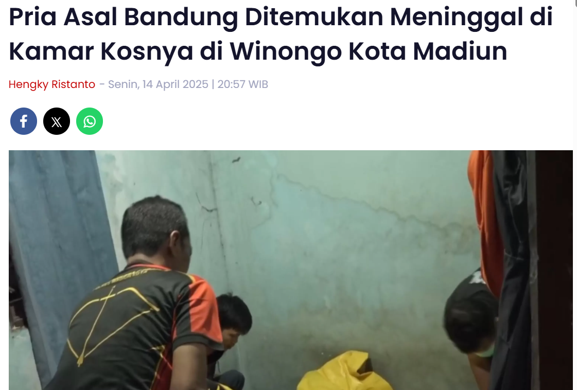 Pria Asal Bandung Ditemukan Meninggal di Kamar Kosnya di Winongo Kota Madiun