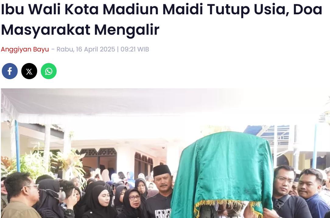 Ibu Wali Kota Madiun Maidi Tutup Usia, Doa Masyarakat Mengalir