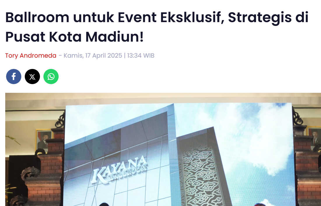 Votel Kartika Abadi Hadirkan Kayana Ballroom untuk Event Eksklusif, Strategis di Pusat Kota Madiun!