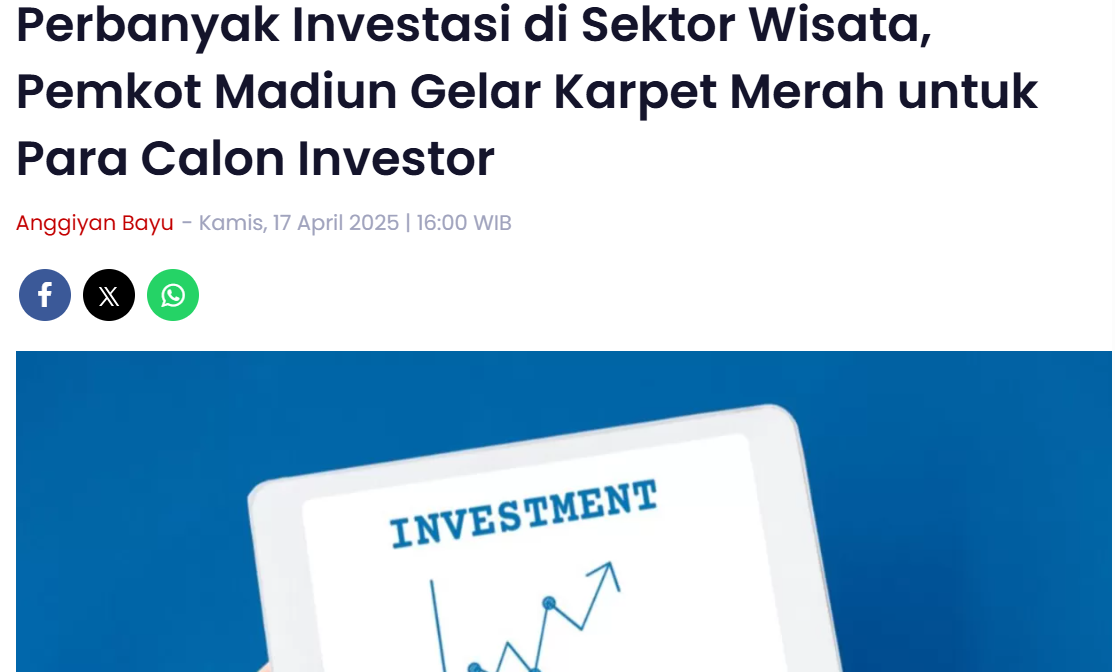 Perbanyak Investasi di Sektor Wisata, Pemkot Madiun Gelar Karpet Merah untuk Para Calon Investor