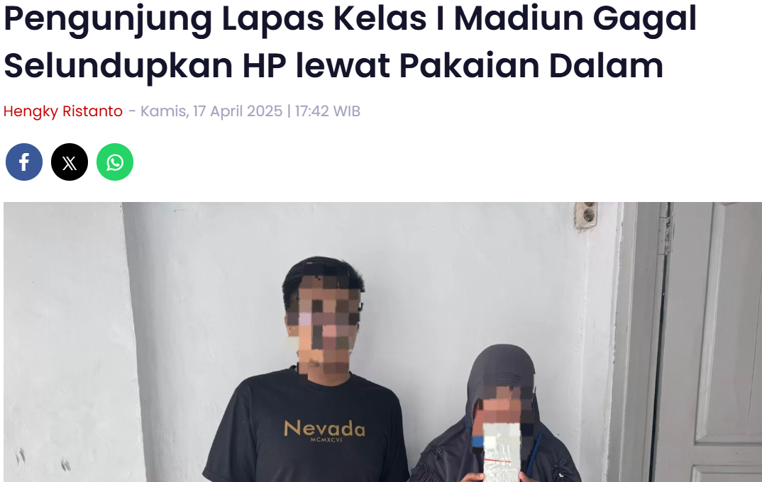 Pengunjung Lapas Kelas I Madiun Gagal Selundupkan HP lewat Pakaian Dalam