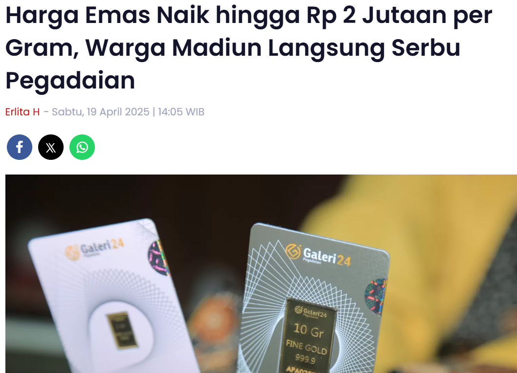 Harga Emas Naik hingga Rp 2 Jutaan per Gram, Warga Madiun Langsung Serbu Pegadaian