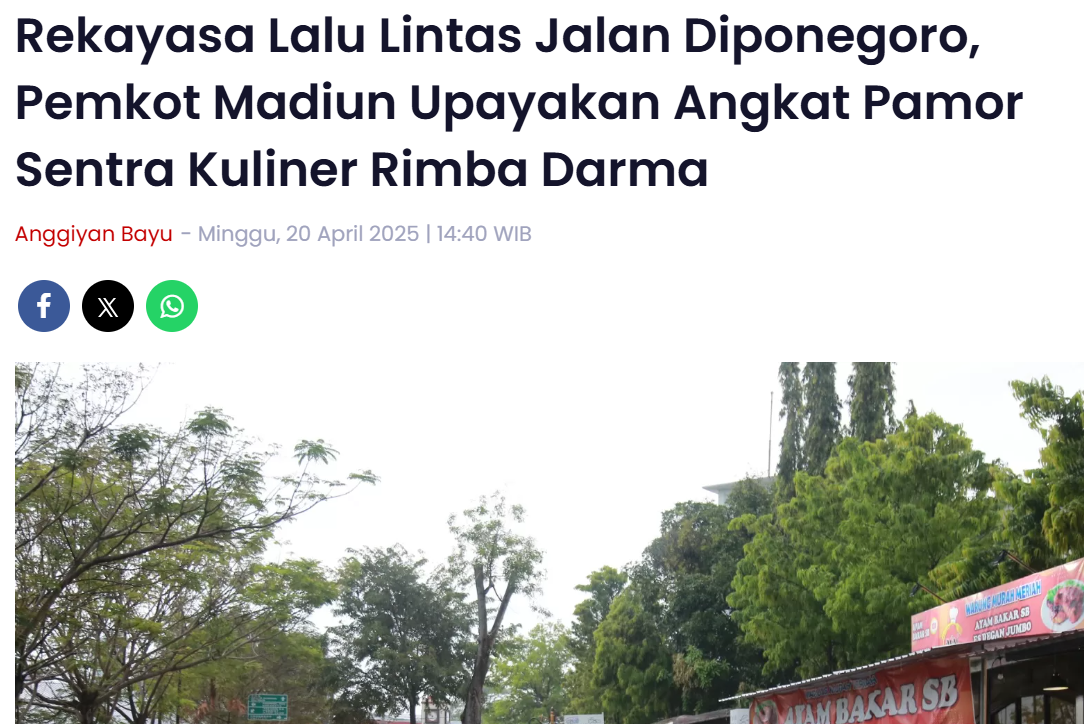 Rekayasa Lalu Lintas Jalan Diponegoro, Pemkot Madiun Upayakan Angkat Pamor Sentra Kuliner Rimba Darma
