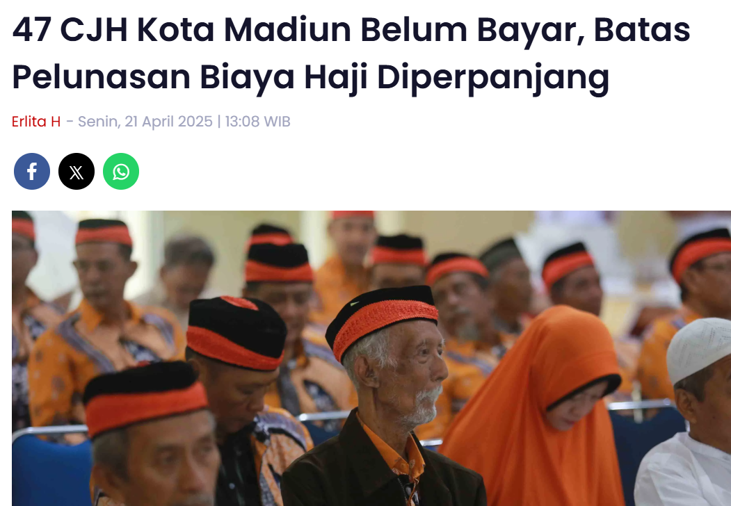 47 CJH Kota Madiun Belum Bayar, Batas Pelunasan Biaya Haji Diperpanjang