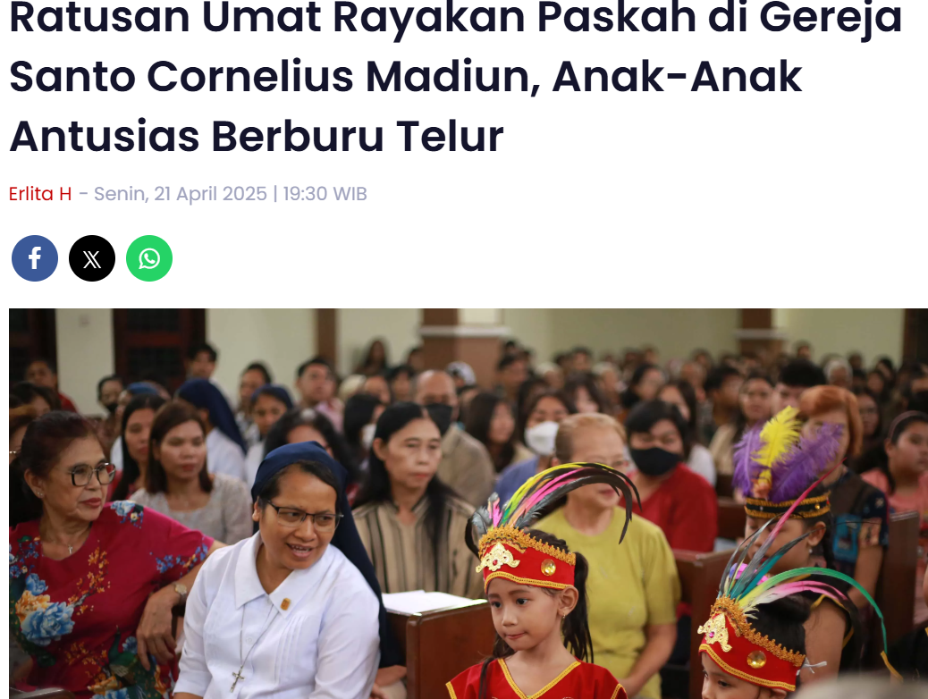 Ratusan Umat Rayakan Paskah di Gereja Santo Cornelius Madiun, Anak-Anak Antusias Berburu Telur