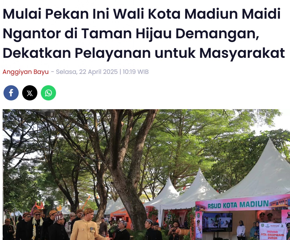 Mulai Pekan Ini Wali Kota Madiun Maidi Ngantor di Taman Hijau Demangan, Dekatkan Pelayanan untuk Masyarakat