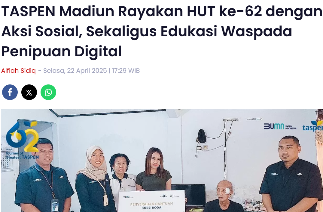 TASPEN Madiun Rayakan HUT ke-62 dengan Aksi Sosial, Sekaligus Edukasi Waspada Penipuan Digital