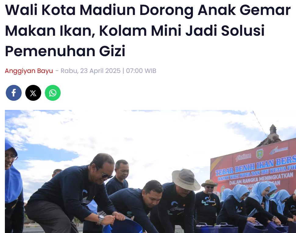 Wali Kota Madiun Dorong Anak Gemar Makan Ikan, Kolam Mini Jadi Solusi Pemenuhan Gizi