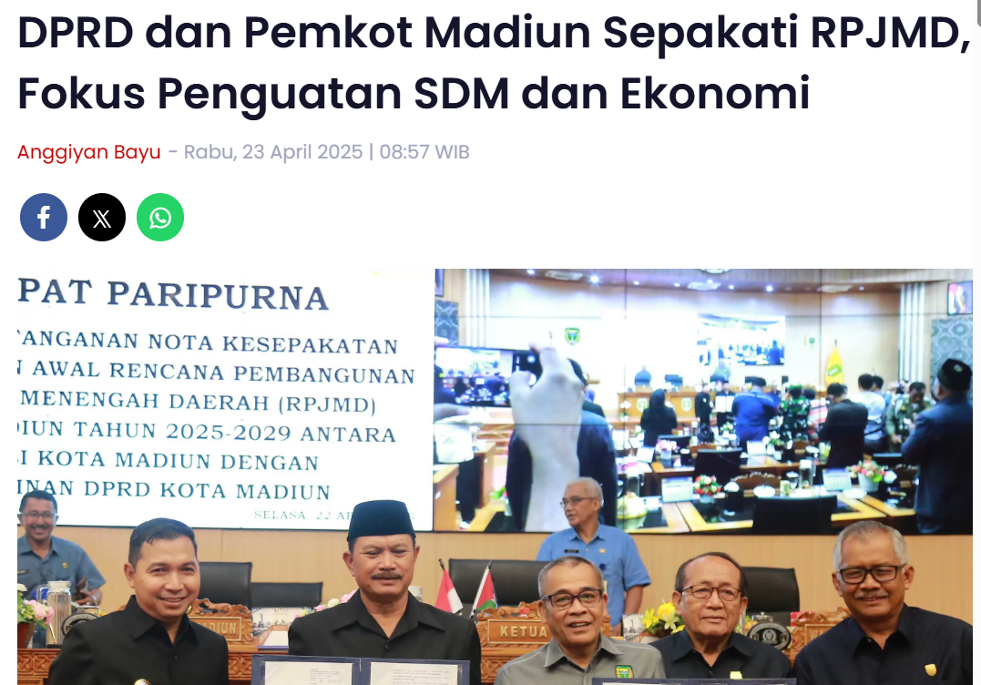 DPRD dan Pemkot Madiun Sepakati RPJMD, Fokus Penguatan SDM dan Ekonomi