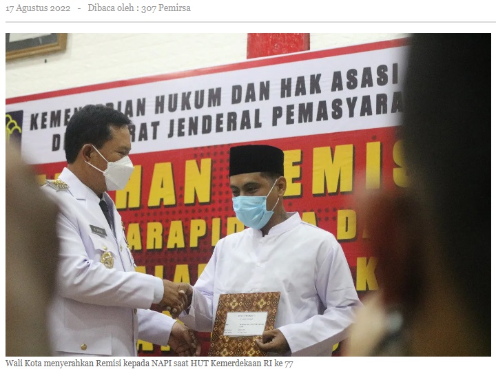 Walikota Madiun Maidi Serahkan SK Remisi kepada 1.190 WBP Lapas Pemuda Madiun