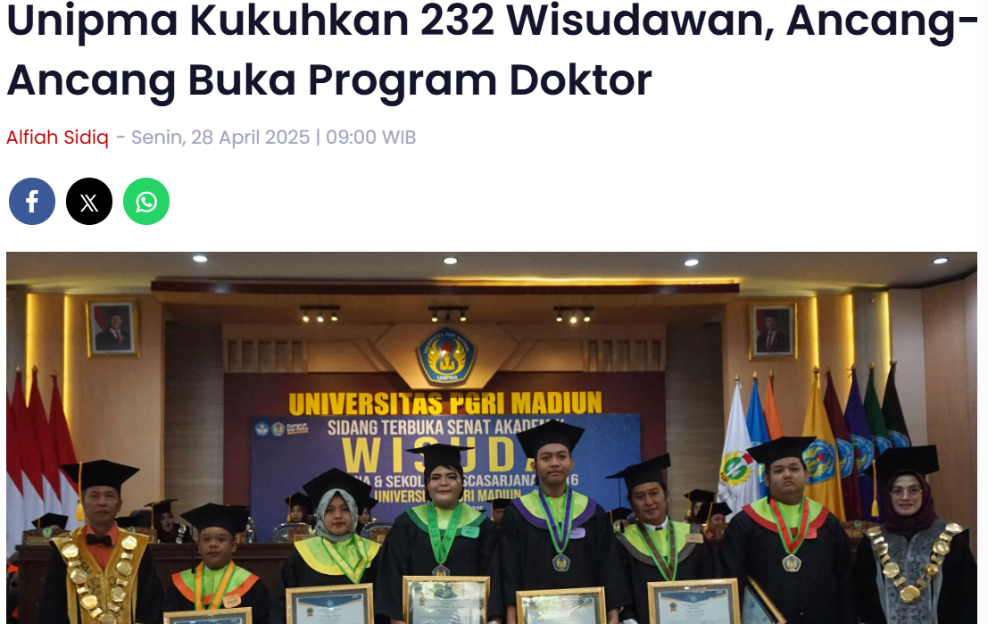 Unipma Kukuhkan 232 Wisudawan, Ancang Ancang Buka Program Doktor