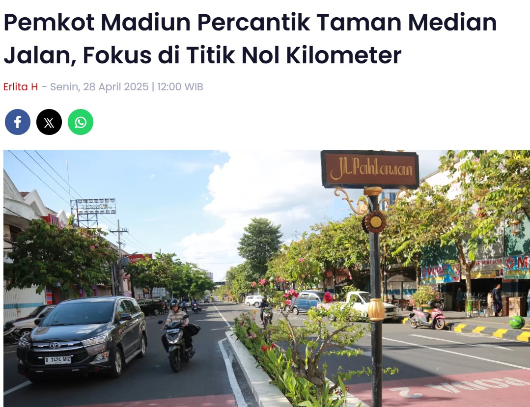 Pemkot Madiun Percantik Taman Median Jalan, Fokus di Titik Nol Kilometer