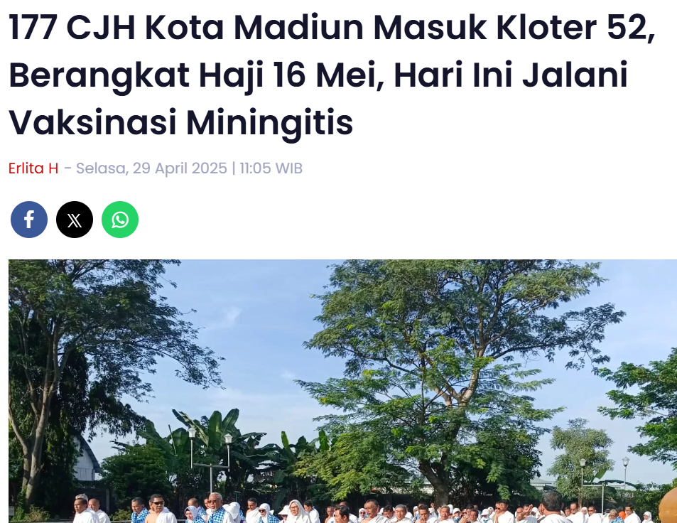 177 CJH Kota Madiun Masuk Kloter 52, Berangkat Haji 16 Mei, Hari Ini Jalani Vaksinasi Miningitis