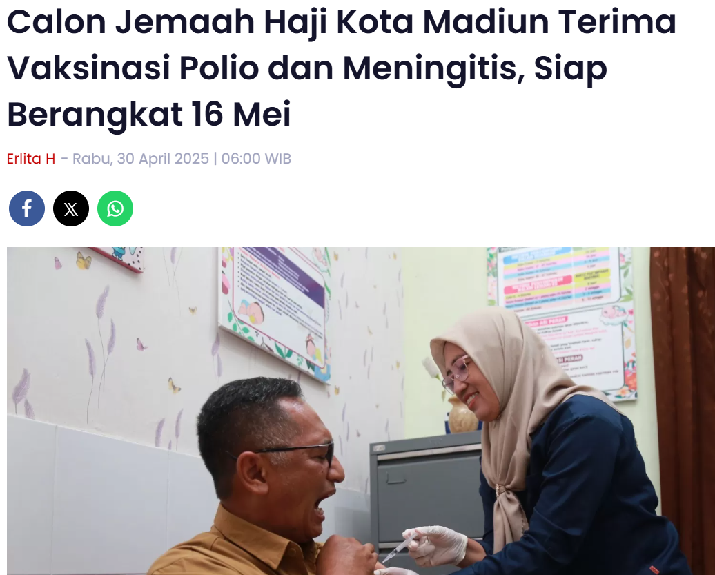 Calon Jemaah Haji Kota Madiun Terima Vaksinasi Polio dan Meningitis, Siap Berangkat 16 Mei