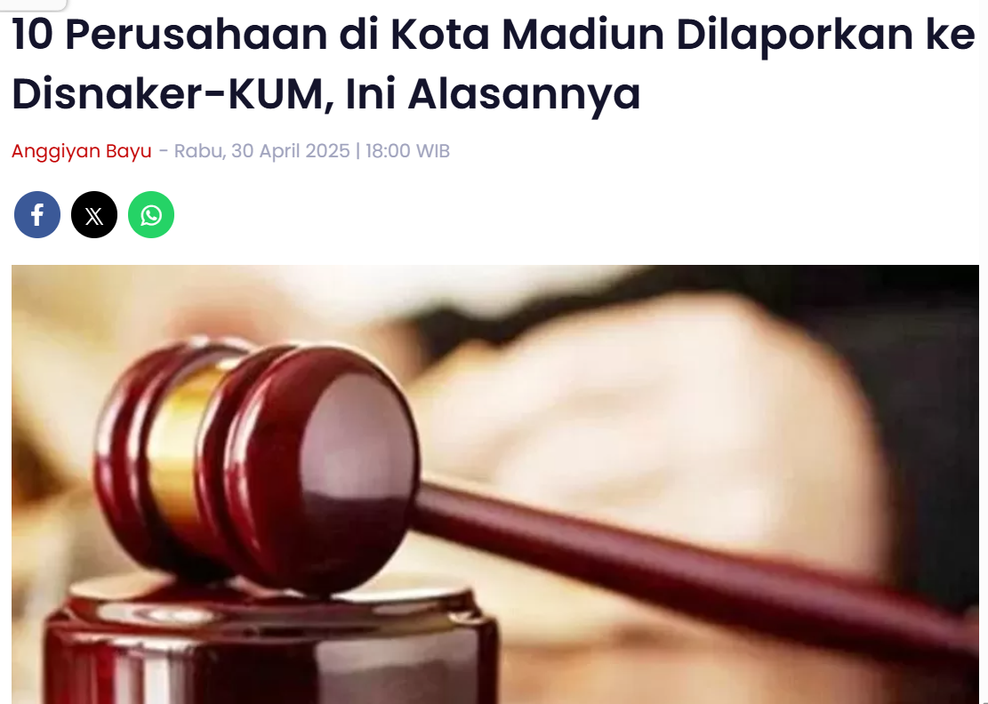 10 Perusahaan di Kota Madiun Dilaporkan ke Disnaker KUM, Ini Alasannya