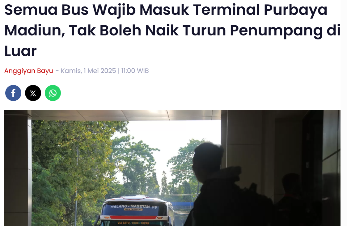 Semua Bus Wajib Masuk Terminal Purbaya Madiun, Tak Boleh Naik Turun Penumpang di Luar