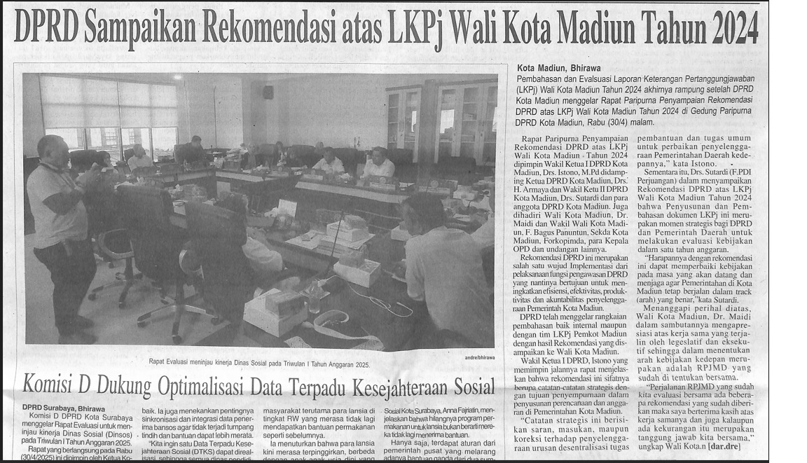 DPRD Sampaikan Rekomendasi atas LKPJ Walikota Madiun Tahun 2024