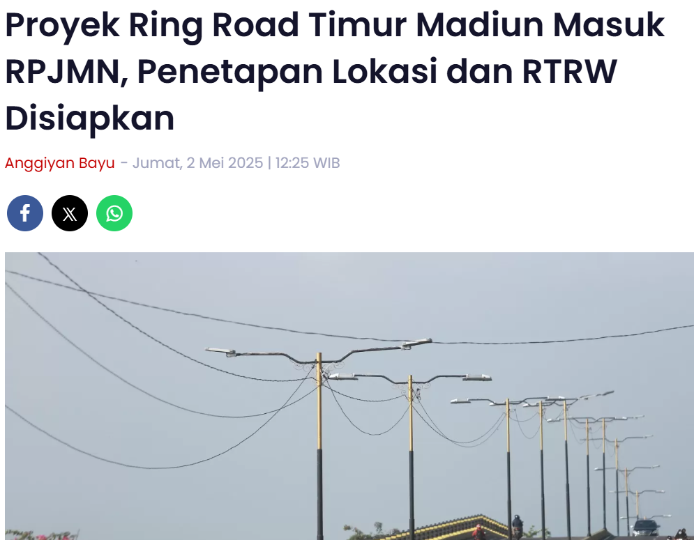 Proyek Ring Road Timur Madiun Masuk RPJMN, Penetapan Lokasi dan RTRW Disiapkan