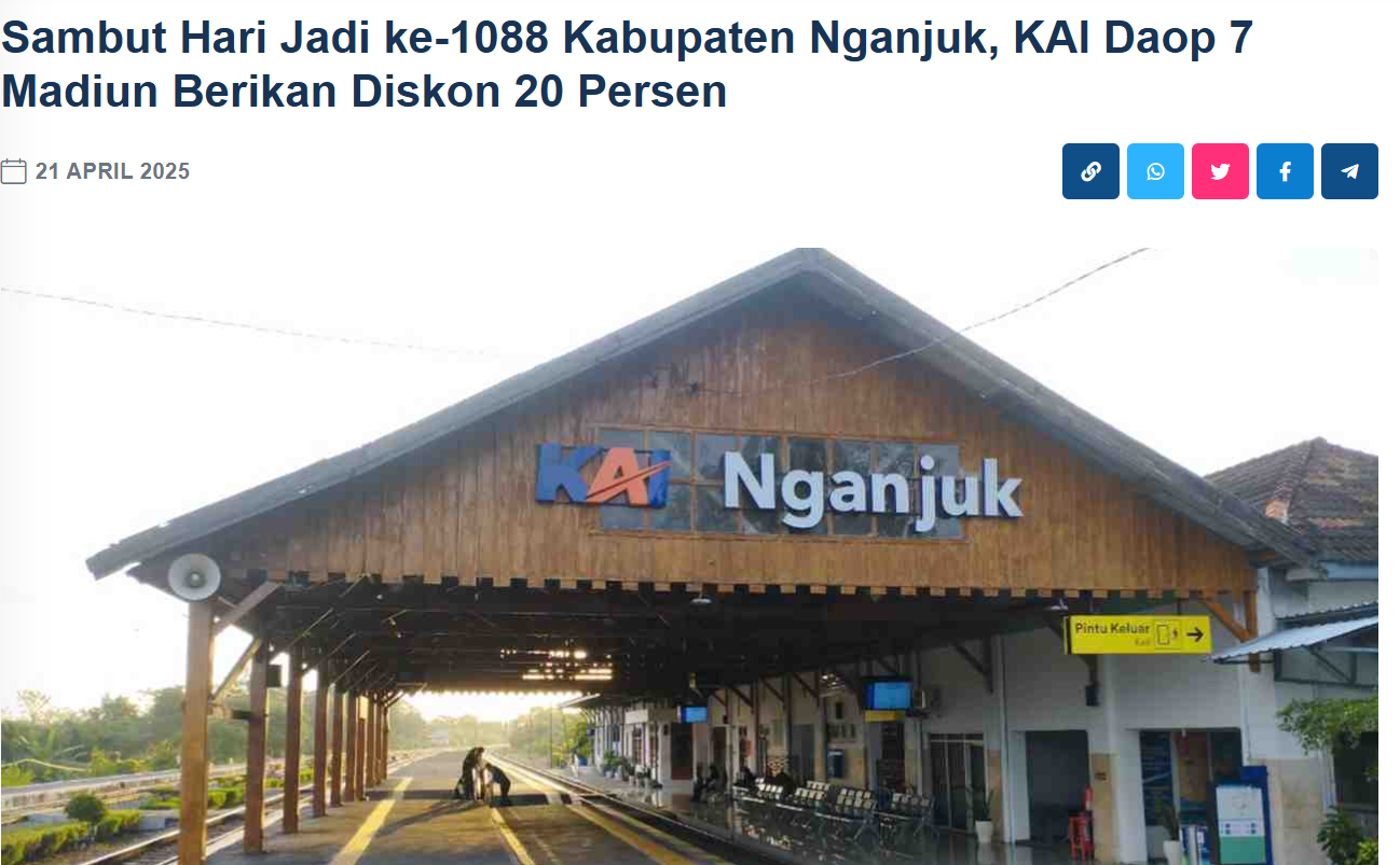 Sambut Hari Jadi ke-1088 Kabupaten Nganjuk, KAI Daop 7 Madiun Berikan Diskon 20 Persen