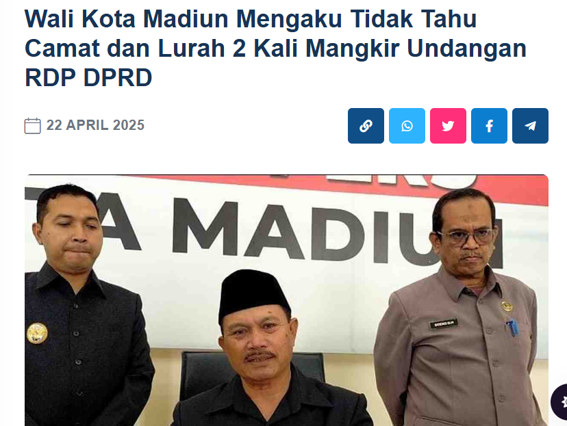 Wali Kota Madiun Mengaku Tidak Tahu Camat dan Lurah 2 Kali Mangkir Undangan RDP DPRD