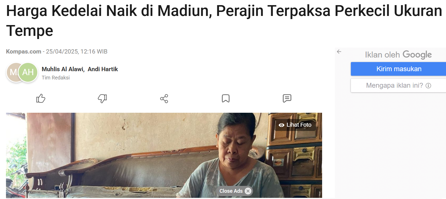 Harga Kedelai Naik di Madiun, Perajin Terpaksa Perkecil Ukuran Tempe