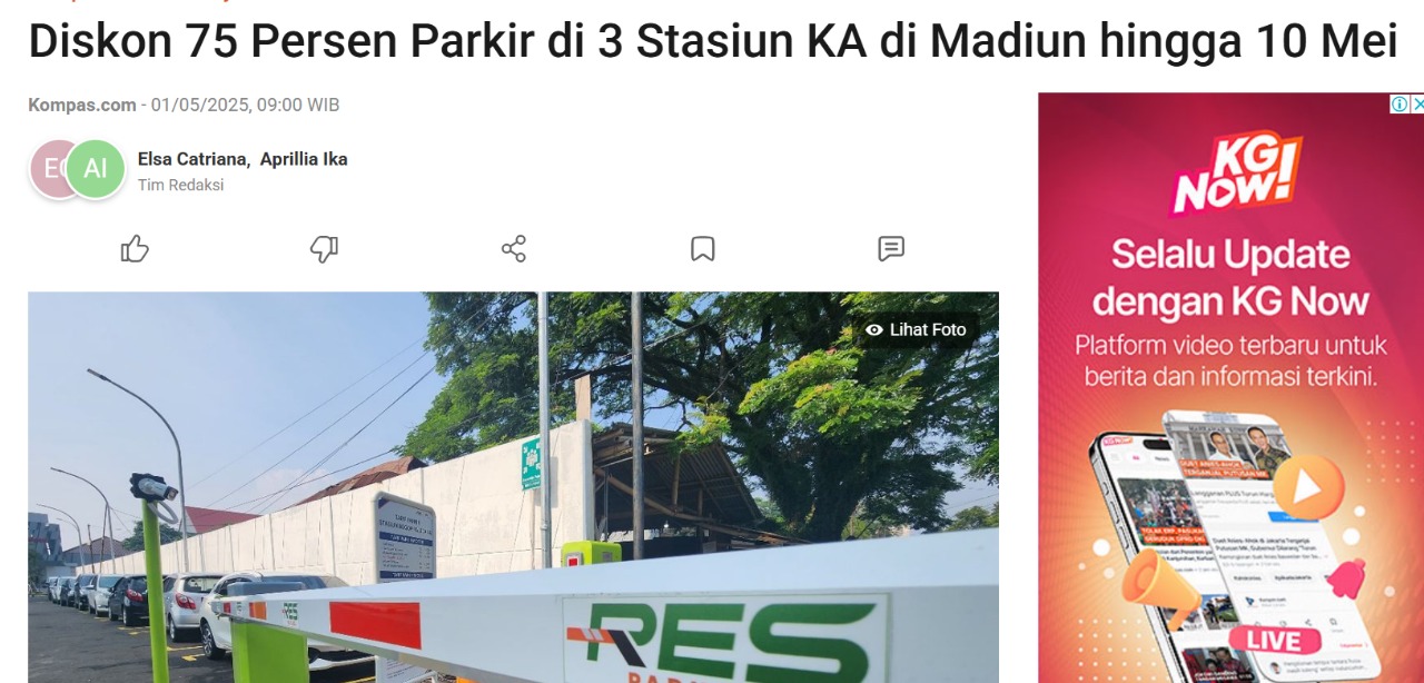 Diskon 75 Persen Parkir di 3 Stasiun KA di Madiun hingga 10 Mei