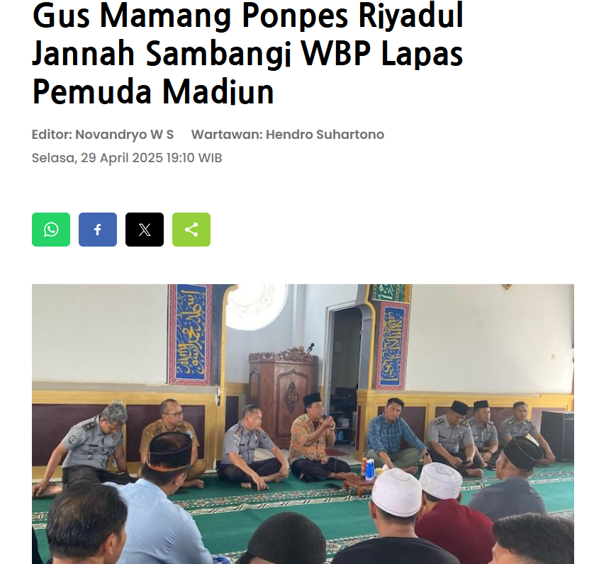 Gus Mamang Ponpes Riyadul Jannah Sambangi WBP Lapas Pemuda Madiun