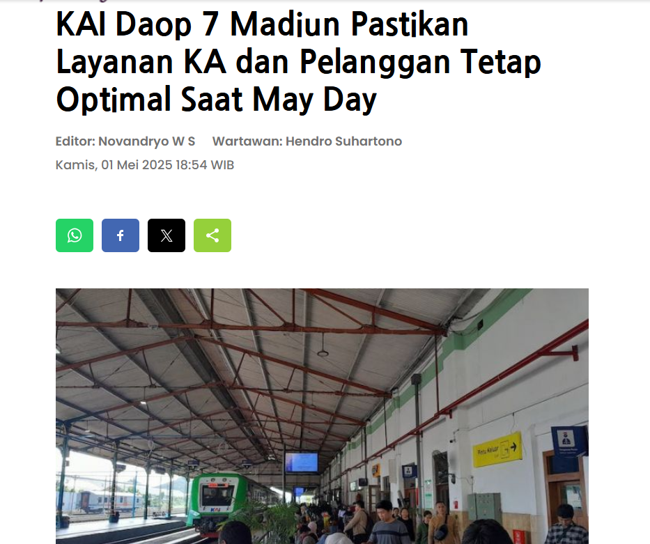 KAI Daop 7 Madiun Pastikan Layanan KA dan Pelanggan Tetap Optimal Saat May Day