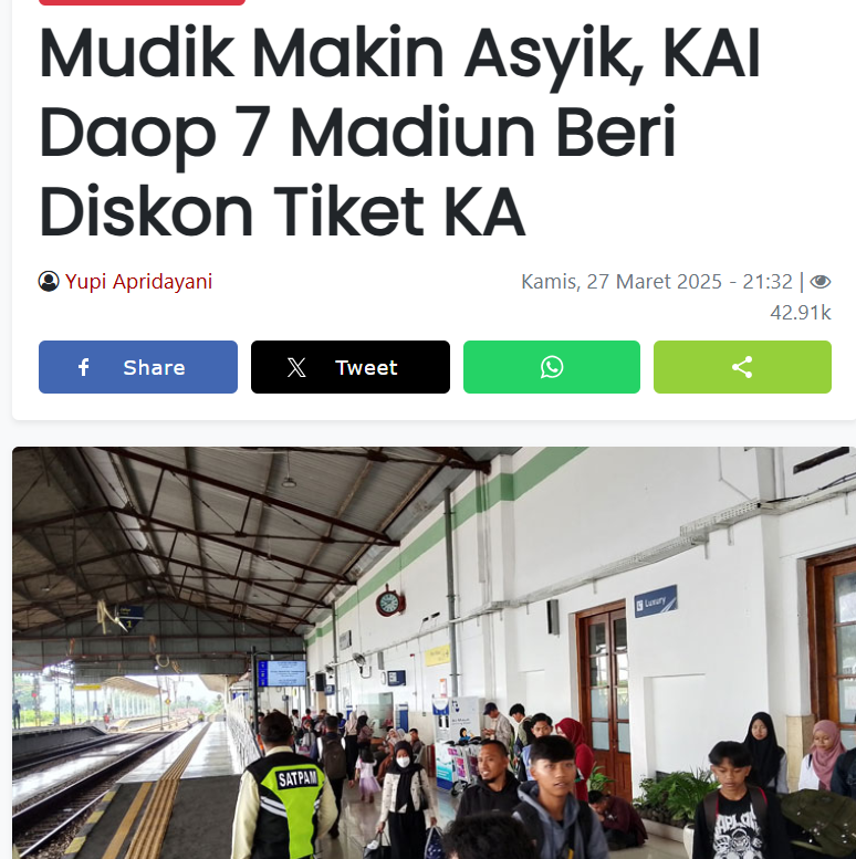 Mudik Makin Asyik, KAI Daop 7 Madiun Beri Diskon Tiket KA