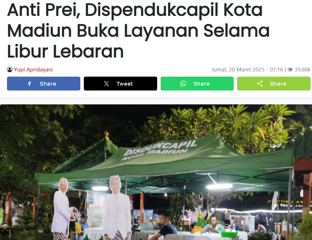 Anti Prei, Dispendukcapil Kota Madiun Buka Layanan Selama Libur Lebaran