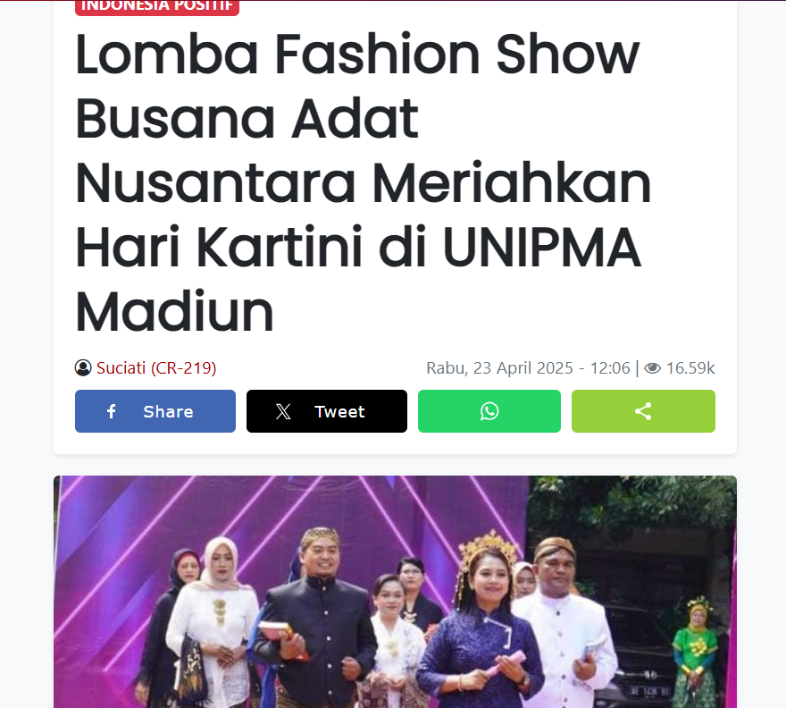 Lomba Fashion Show Busana Adat Nusantara Meriahkan Hari Kartini di UNIPMA Madiun
