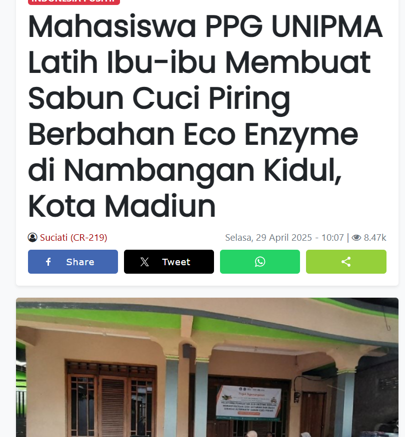 Mahasiswa PPG UNIPMA Latih Ibu-ibu Membuat Sabun Cuci Piring Berbahan Eco Enzyme di Nambangan Kidul, Kota Madiun