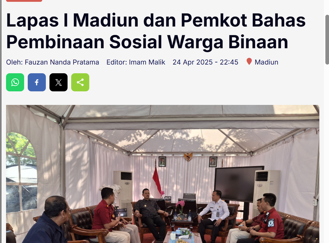 Lapas I Madiun dan Pemkot Bahas Pembinaan Sosial Warga Binaan
